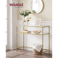 Vasagle 39.4 Inch Console Sofa Table, Modern Entryway Table, Tempered Glass Table, Metal Frame, 2 Shelves, Adjustable Feet, For Living Room, Hallway, Gold Color Ulgt025A01