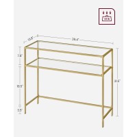 Vasagle 39.4 Inch Console Sofa Table, Modern Entryway Table, Tempered Glass Table, Metal Frame, 2 Shelves, Adjustable Feet, For Living Room, Hallway, Gold Color Ulgt025A01