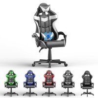 Soontrans White Gaming Chair With Massage,Ergonomic Gamer Chair,Racing Game Chair,Pc Computer Chair With High-Back,Adjustable Headrest And Lumbar Support (Polar White)