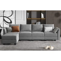 Honbay Convertible Sectional Couch With Reversible Chaise Modern L-Shape Sofa 4-Seat Couch Modular Sectional Sofa With Storage Seats, Grey