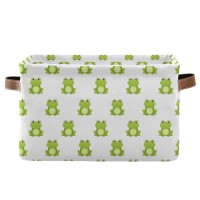 Cute Green Frog Storage Bin Collapsible With Handle Rectangle Waterproof Cute Green Frog Basket For Storage Cube Closet Organizer For Toy Nursery Book Office Shelf Bathroom