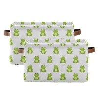 Cute Green Frog Storage Bin Collapsible With Handle Rectangle Waterproof Cute Green Frog Basket For Storage Cube Closet Organizer For Toy Nursery Book Office Shelf Bathroom