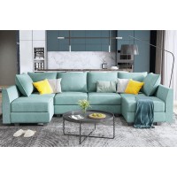 Honbay Convertible Modular Sectional Sofa U Shaped Couch With Storage Seat Modular Sofa Couch With Wide Chaise, Aqua Blue