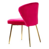 Tina'S Home Velvet Dining Chairs Set Of 2, Modern Upholstered Side Chair With Golden Legs, Small Cute Armless Accent Chair For Living Room, Kitchen, Bedroom, Beauty Room/Fuchsia
