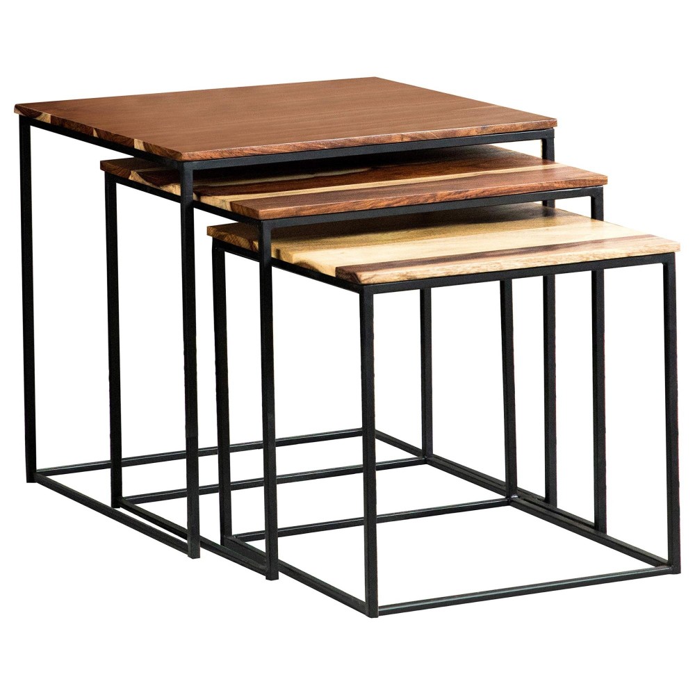 Belcourt 3piece Square Nesting Tables Natural and Black