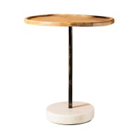 Ginevra Round Wooden Top Accent Table Natural and White