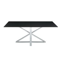 Dining Table with glass Top and Metal Base, Black and chrome(D0102HgD65V)