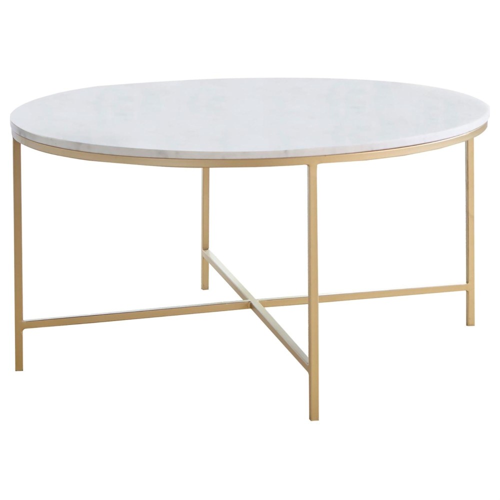 Ellison Round Xcross Coffee Table White and Gold