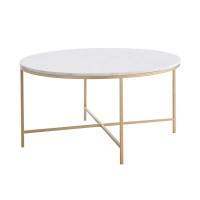 Ellison Round Xcross Coffee Table White and Gold