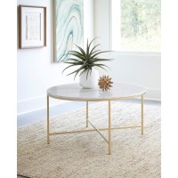 Ellison Round Xcross Coffee Table White and Gold