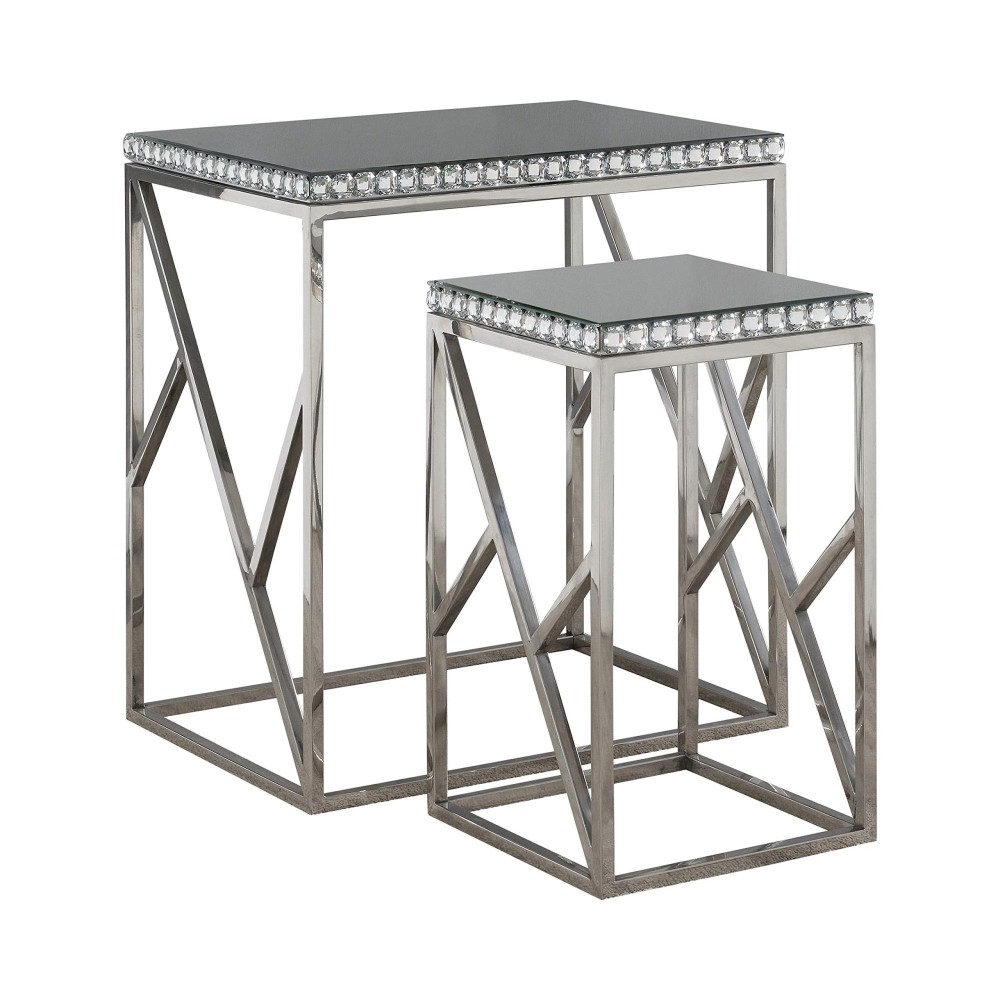 Betsy 2piece Mirror Top Nesting Tables Silver