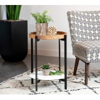 Adhvik Round Accent Table with Marble Shelf Natural and Black