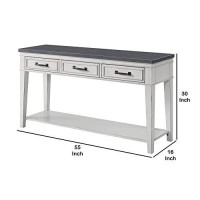 Benjara 55 Inch 3 Drawer Console Table With Bottom Shelf, White, Gray