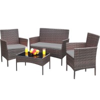 Greesum Patio Furniture 4 Pieces Conversation Sets Outdoor Wicker Rattan Chairs Garden Backyard Balcony Porch Poolside Loveseat