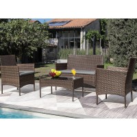 Greesum Patio Furniture 4 Pieces Conversation Sets Outdoor Wicker Rattan Chairs Garden Backyard Balcony Porch Poolside Loveseat