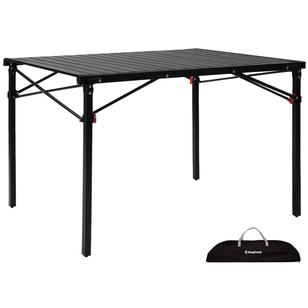 Kingcamp Lightweight Aluminum Folding Camp Table, Portable Strong Stable Roll Up Table For 4-6 Person For Picnic, Camping, Barbecue And Backyard Party(Black