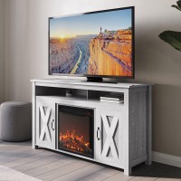 Belleze Modern 48 Inch Barn Door Wood Tv Stand With 18 Inch Electric Fireplace & Media Entertainment Center Console Table For Tv Up To 50 Inch With Two Open Shelves And Cabinets - Corin (Stone Grey)