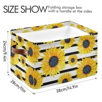 Sunflower Stripe Storage Bin Collapsible With Handle Rectangle Waterproof Sunflower Stripe Basket For Storage Cube Closet Organizer For Toy Nursery Book Office Shelf Bathroom