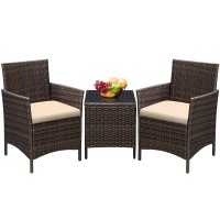 Greesum 3 Pieces Patio Furniture Sets Outdoor Pe Rattan Wicker Chairs With Soft Cushion And Glass Coffee Table For Garden Backya