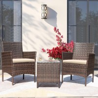 Greesum 3 Pieces Patio Furniture Sets Outdoor Pe Rattan Wicker Chairs With Soft Cushion And Glass Coffee Table For Garden Backya