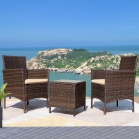 Greesum 3 Pieces Patio Furniture Sets Outdoor Pe Rattan Wicker Chairs With Soft Cushion And Glass Coffee Table For Garden Backya