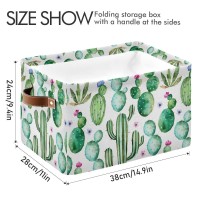 Emelivor Cactus Storage Bin Collapsible With Handle Rectangle Waterproof Cactus Basket For Storage Cube Closet Organizer For Toy Nursery Book Office Shelf Bathroom