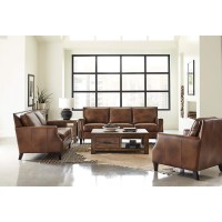 Leaton Upholstered Recessed Arms Loveseat Brown Sugar