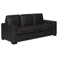 Set includes: One (1) sofaClassic clean lines are apparent with this timeless track arm in dark brown top grain leatherBoxed seat and back cushions with top stitch detailingPremium eco-friendly down alternative wrapped seat and back cushions for extreme c