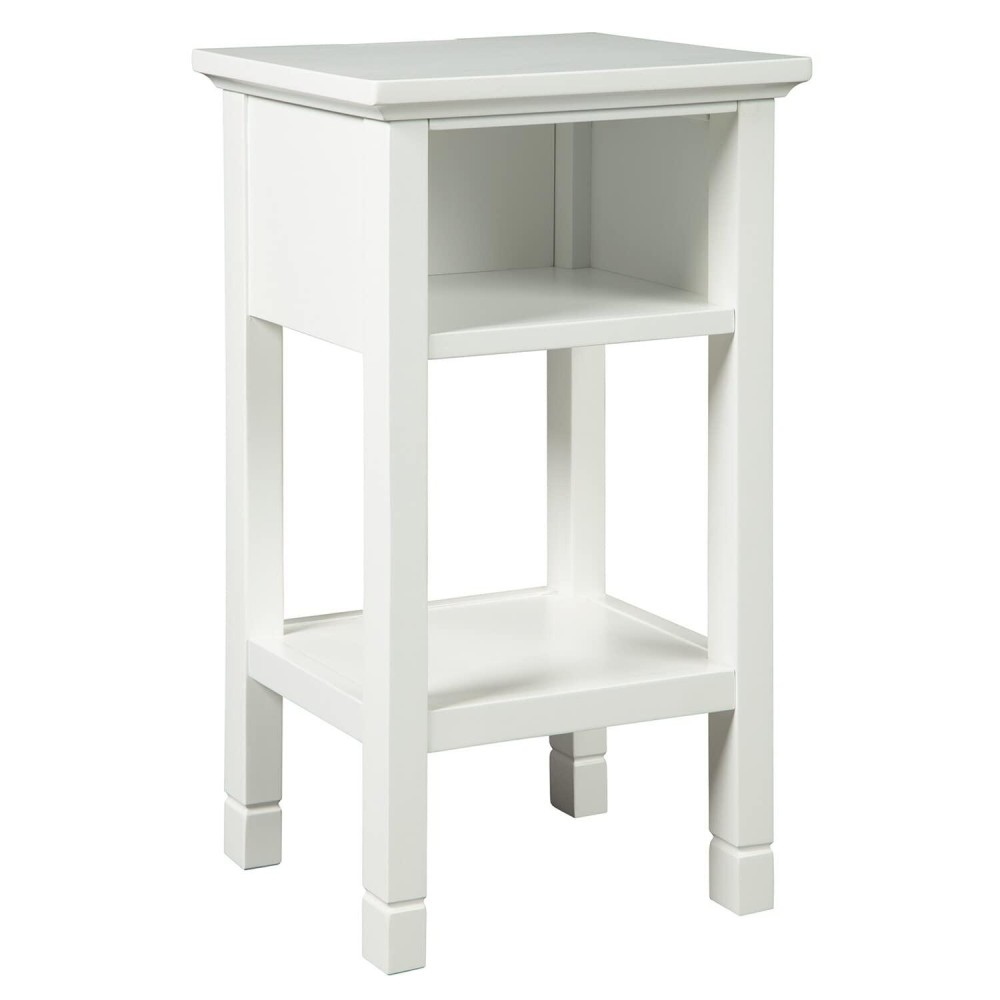 Benjara Square Wooden Accent Table With 2 Usb Ports And Open Shelf, White