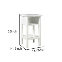 Benjara Square Wooden Accent Table With 2 Usb Ports And Open Shelf, White