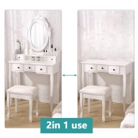 Vanity Mirror Table Set, Makeup Desk Vanity With Stool, Vintage Bedroom Vanity Lots Storage Dressing Table White For Women And Girls