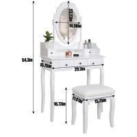 Vanity Mirror Table Set, Makeup Desk Vanity With Stool, Vintage Bedroom Vanity Lots Storage Dressing Table White For Women And Girls