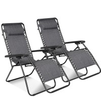 Keplin Zero Gravity Chairs Set Of 2 With Canopy - Made Of Textoline I Heavy Duty Lounger For Garden I Patio Sun Loungers I Folding Reclining Chairs (Grey)