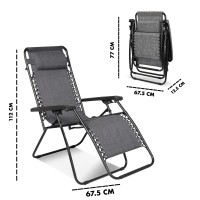 Keplin Zero Gravity Chairs Set Of 2 With Canopy - Made Of Textoline I Heavy Duty Lounger For Garden I Patio Sun Loungers I Folding Reclining Chairs (Grey)