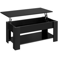 Yaheetech Modern Lift Top Coffee Table W/Hidden Compartment And Storage Shelf, Lifting Accent Center Table Pop-Up Tabletop For Living Room Reception Room Office, Painted Black