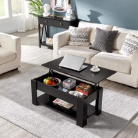 Yaheetech Modern Lift Top Coffee Table W/Hidden Compartment And Storage Shelf, Lifting Accent Center Table Pop-Up Tabletop For Living Room Reception Room Office, Painted Black