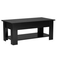 Yaheetech Modern Lift Top Coffee Table W/Hidden Compartment And Storage Shelf, Lifting Accent Center Table Pop-Up Tabletop For Living Room Reception Room Office, Painted Black