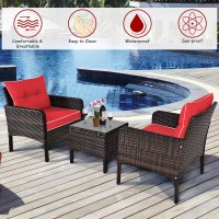 Happygrill 3 Pieces Patio Furniture Set Outdoor Rattan Wicker Coffee Table & Chairs Set With Seat Cushions Patio Conversation Set For Garden Balcony Backyard Poolside