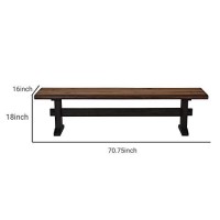 Benjara Farmhouse Dual Tone Wooden Bench With Trestle Base, Brown