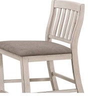 Benjara Wooden Counter Height Chair With Slatted Back, Set Of 2, White