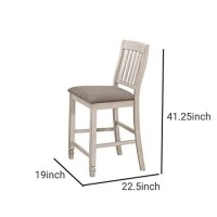 Benjara Wooden Counter Height Chair With Slatted Back, Set Of 2, White