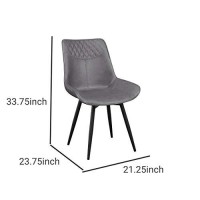 Benjara Leatherette Dining Chair With Diamond Pattern Stitching, Set Of 2, Gray