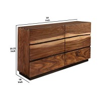 Benjara 64 Inch 6 Drawer Wood Dresser With Fingertip Pulls, Brown