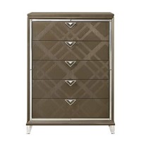 Benjara 5 Drawer Wooden Chest With Acrylic Legs And Mirror Trim, Brown