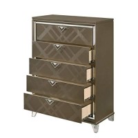 Benjara 5 Drawer Wooden Chest With Acrylic Legs And Mirror Trim, Brown