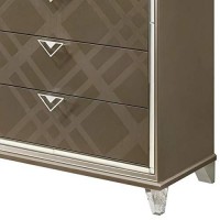 Benjara 5 Drawer Wooden Chest With Acrylic Legs And Mirror Trim, Brown