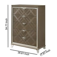 Benjara 5 Drawer Wooden Chest With Acrylic Legs And Mirror Trim, Brown