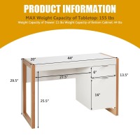 Tangkula White Desk With Drawer & Cabinet, Wooden Home Office Desk, Pc Laptop Workstation Study Writing Desk, Ideal For Bedroom Home Office (White & Natural)