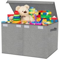 Homyfort Large Toy Box Chest For Kids Boys,Collapsible Toy Bin Storage Organizer Basket With Lids For Blanket,Toys,Toddler,Nursery,Playroom (Grey)
