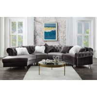 Acme Ninagold 4-Piece Button Tufted Velvet Sectional Sofa In Gray